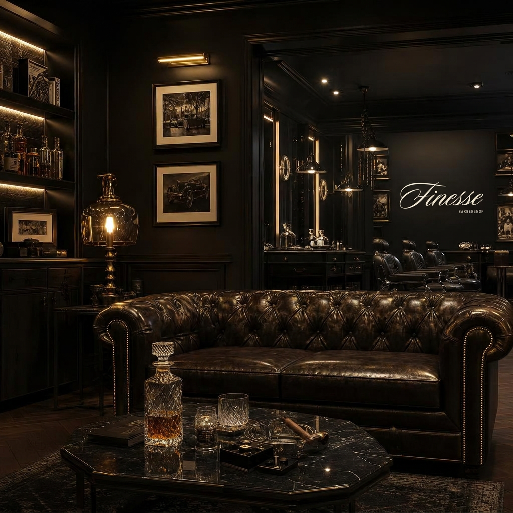 Interieur des Finesse Barbershop in Volketswil im Cigar-Lounge-Stil
